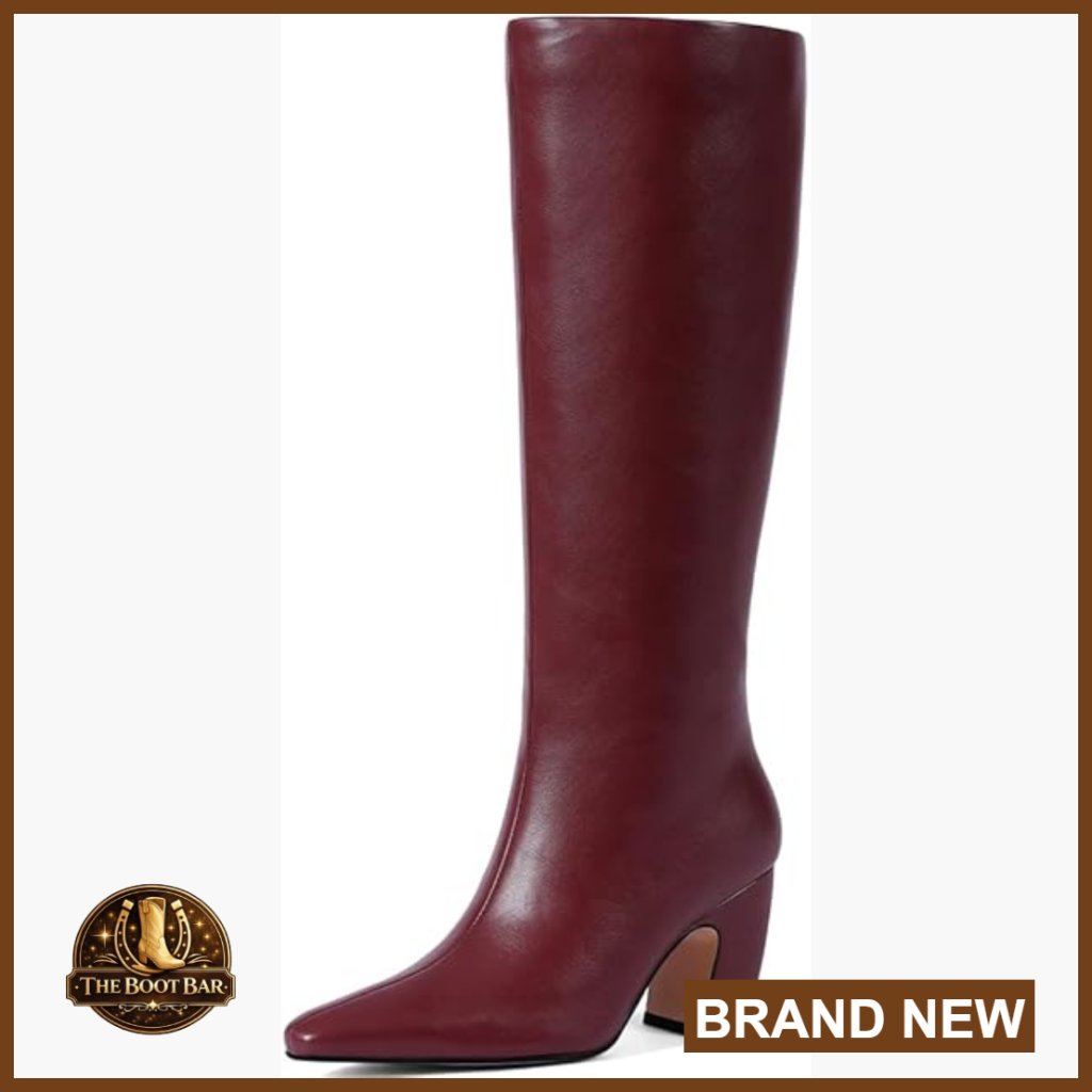Knee High Square Toe Faux Leather Boots Chunky Heel Riding Fashion